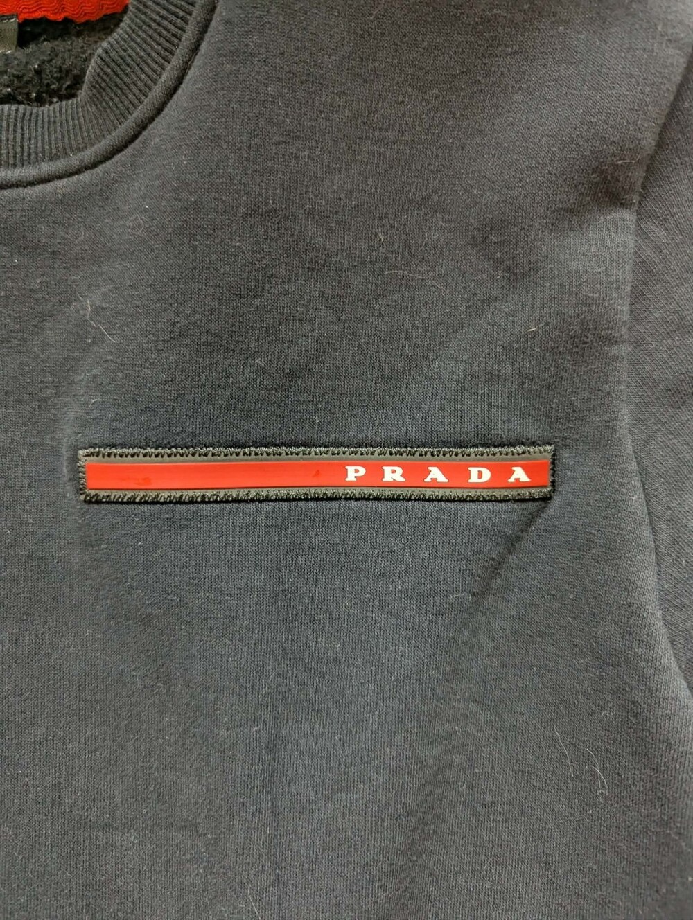Prada Navy Sweatshirt with Red Trim and Logo Patch